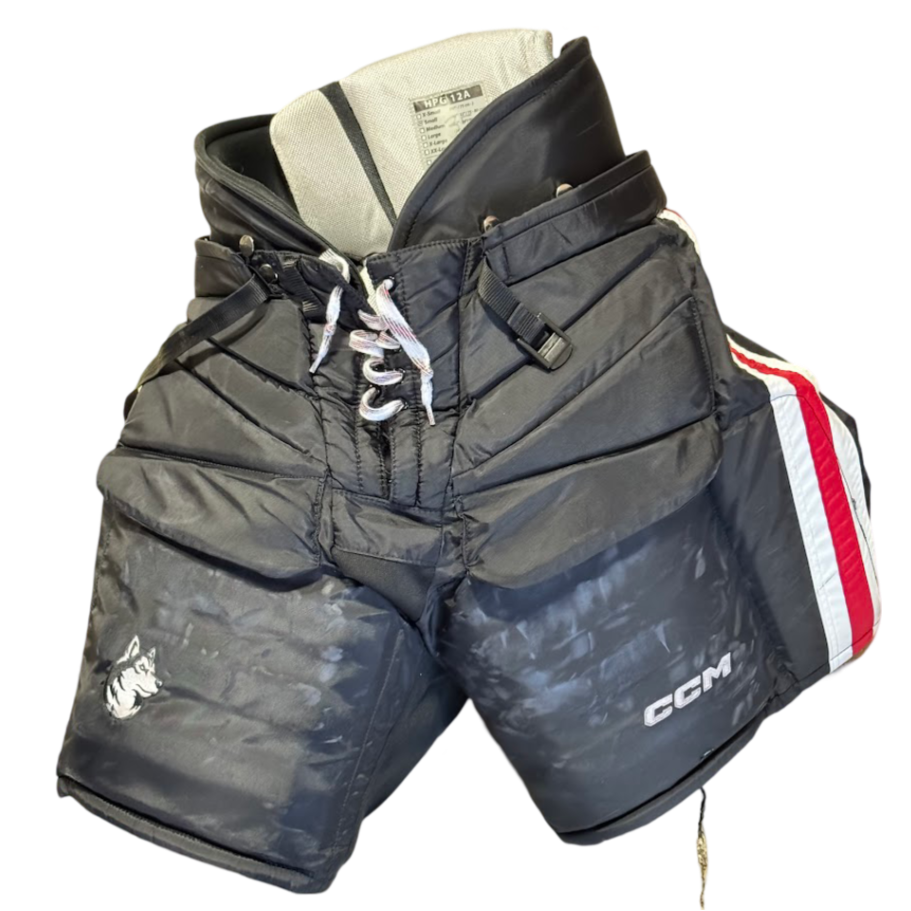 CCM HPG12A - Pantalon de gardien de but de hockey Pro Stock d'occasion (noir/rouge/blanc)